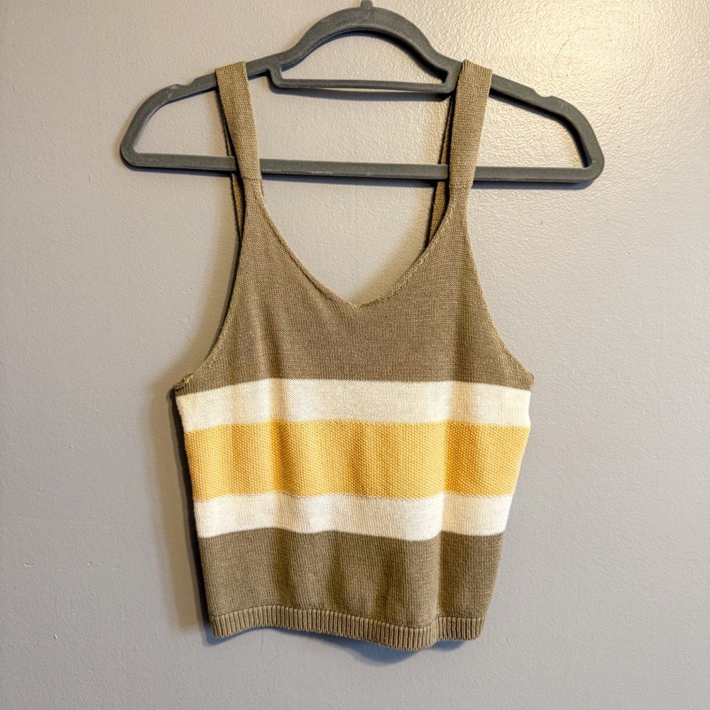 Hippie Rose Striped Knit Tank Top Neutral Brown Yellow White Sleeveless Size S